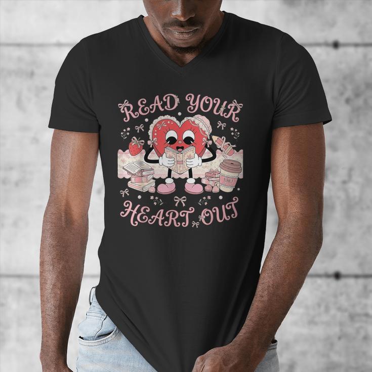 Retro Read Your Heart Out Valentine’s Day Teacher Book Lover Men's V-Neck T-Shirt