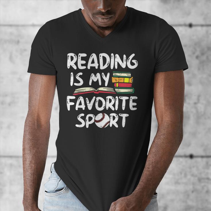 Retro Reading Is My Favorite Sport Baseball World Book Day Men's V-Neck T-Shirt