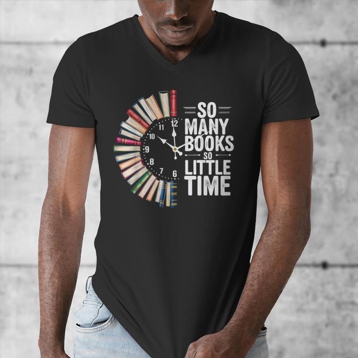 Retro So Many Books Little Time Book Clock Reading Men's V-Neck T-Shirt