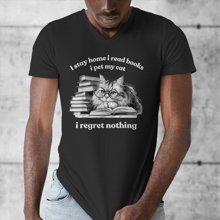 Retro I Stay Home I Read Books I Pet My Cat I Regret Nothing Men's V-Neck T-Shirt
