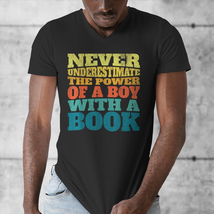 Retro Never Underestimate The Power Of a Boy With a Book Men's V-Neck T-Shirt