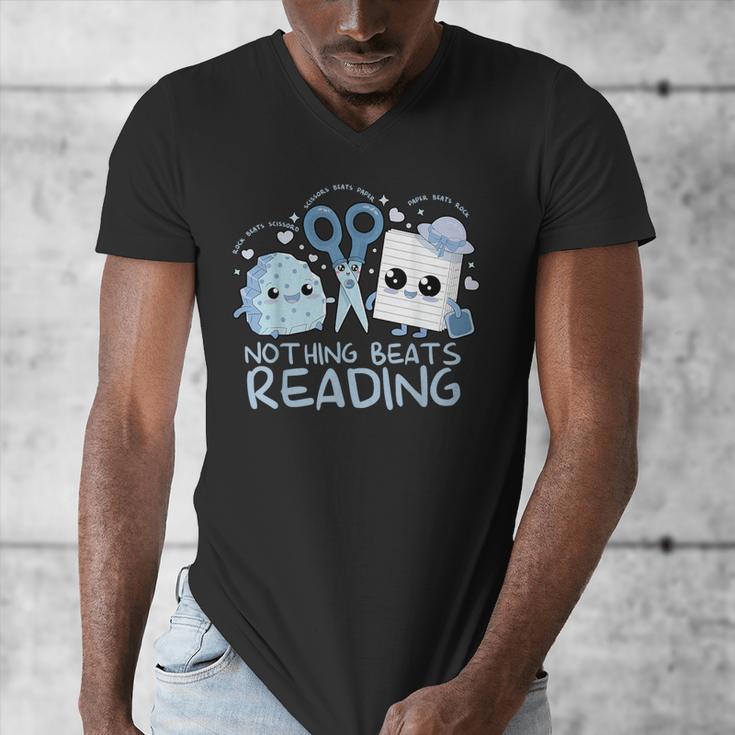 Rock Paper Scissors Nothing Beats Reading Book Lover Men's V-Neck T-Shirt