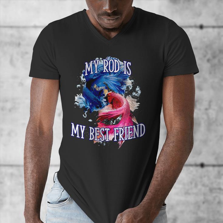 My Rod Is My Best Friend Introvert Fishing Antisocial Men's V-Neck T-Shirt