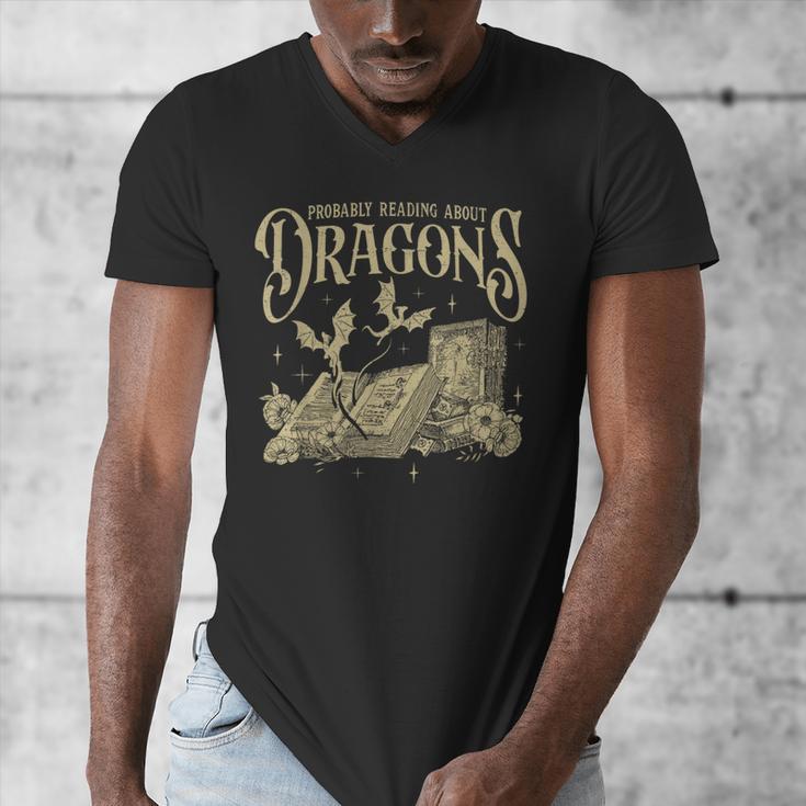 Romantasy Reader Book Reading Probably Reading About Dragons Men's V-Neck T-Shirt Romantasy Reader Book Reading Probably Reading About Dragons Men's V-Neck T-Shirt