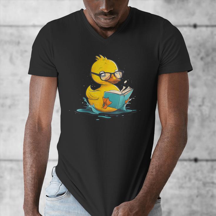 Rubber Duck Reading Book Reader Books Rubber Duckie Men's V-Neck T-Shirt Rubber Duck Reading Book Reader Books Rubber Duckie Men's V-Neck T-Shirt