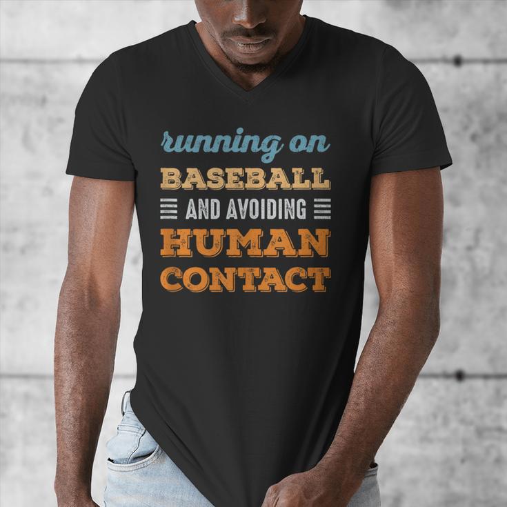 Running On Baseball Social Introvert Humor Vintage Men's V-Neck T-Shirt