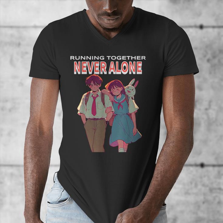 Running Together Always Connected Anime Nostalgia Message Men's V-Neck T-Shirt