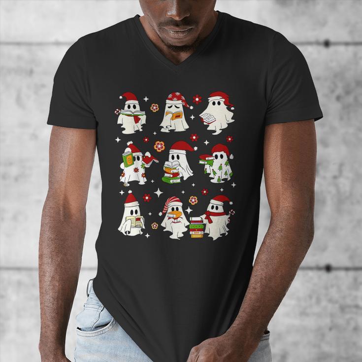 Santa Ghost Reading Books Christmas Library Teacher Men's V-Neck T-Shirt