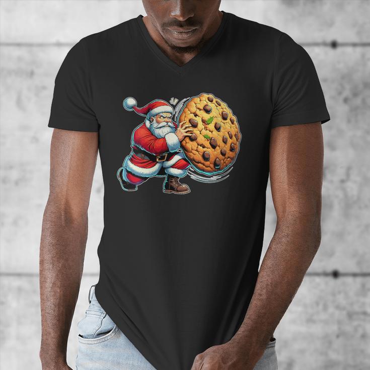 Santa Holding Cookie Xmas Baker Introvert Christmas Men's V-Neck T-Shirt