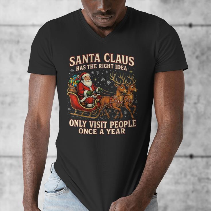 Santa Has The Right Idea Introvert Christmas Men's V-Neck T-Shirt Santa Has The Right Idea Introvert Christmas Men's V-Neck T-Shirt