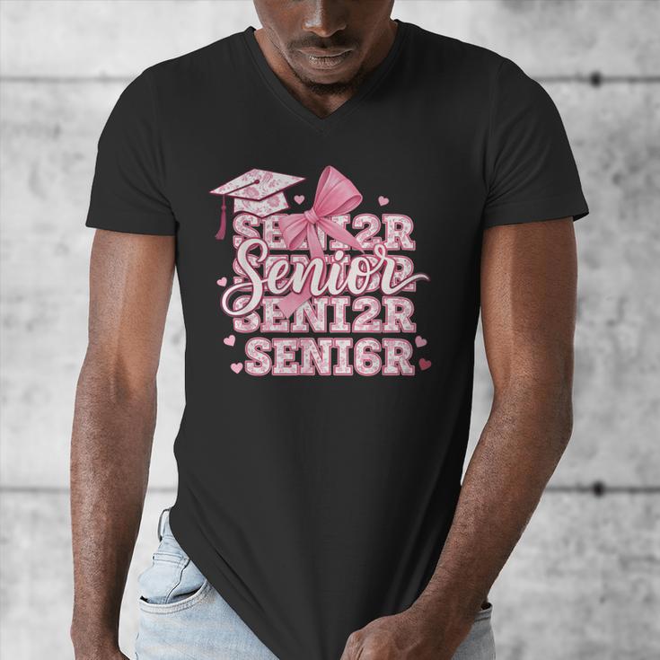 Senior 2026 Class Of 2026 Cute Coquette Pink Bow Graduation Men's V-Neck T-Shirt