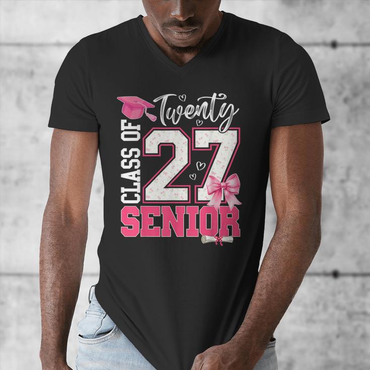 Senior 2027 Class Of 2027 Pink Coquette Bow Graduation Girl Men's V-Neck T-Shirt