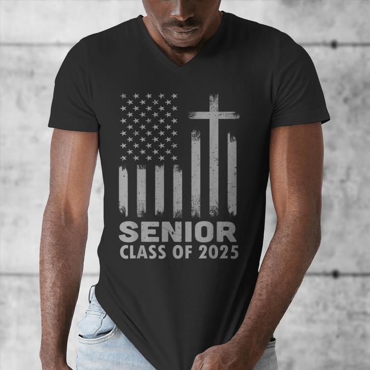 Senior Class Of 2025 USA Flag Cross Christian Graduation Men's V-Neck T-Shirt
