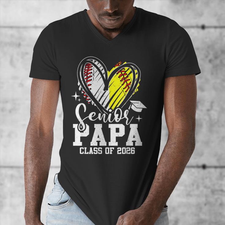 Senior Papa Class Of 2026 Baseball Softball Graduation Heart Men's V-Neck T-Shirt