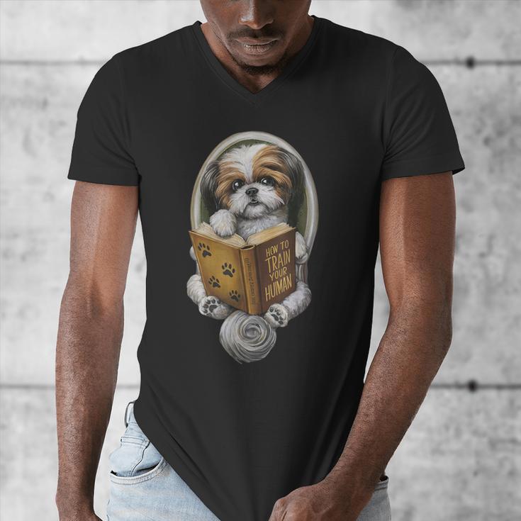 Shih Tzu Book How To Train Your Human Funny Dog Motif Men's V-Neck T-Shirt