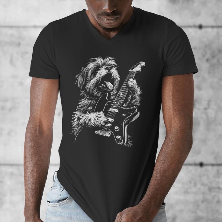 Shih Tzu Dog Playing Electric Guitar Rock Dog Dad Men Women Kids Men's V-Neck T-Shirt