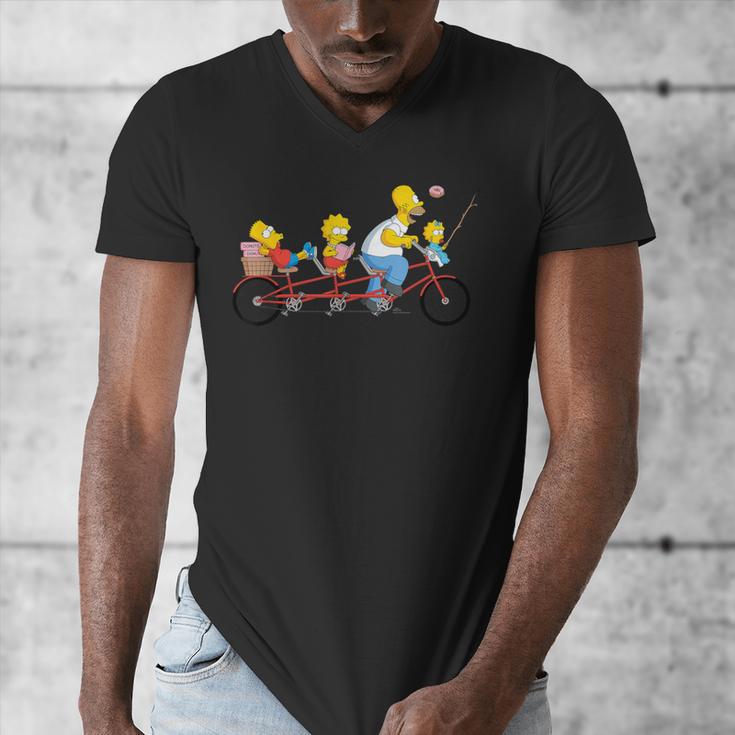 The Simpsons Father's Day Homer And Kids Bike Ride With Dad Men's V-Neck T-Shirt The Simpsons Father's Day Homer And Kids Bike Ride With Dad Men's V-Neck T-Shirt