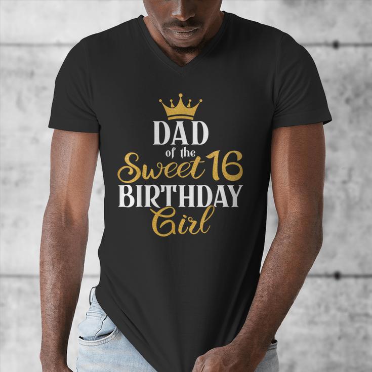 Sixteen Squad Bday Party Dad Of Sweet 16th Birthday Queen Men's V-Neck T-Shirt
