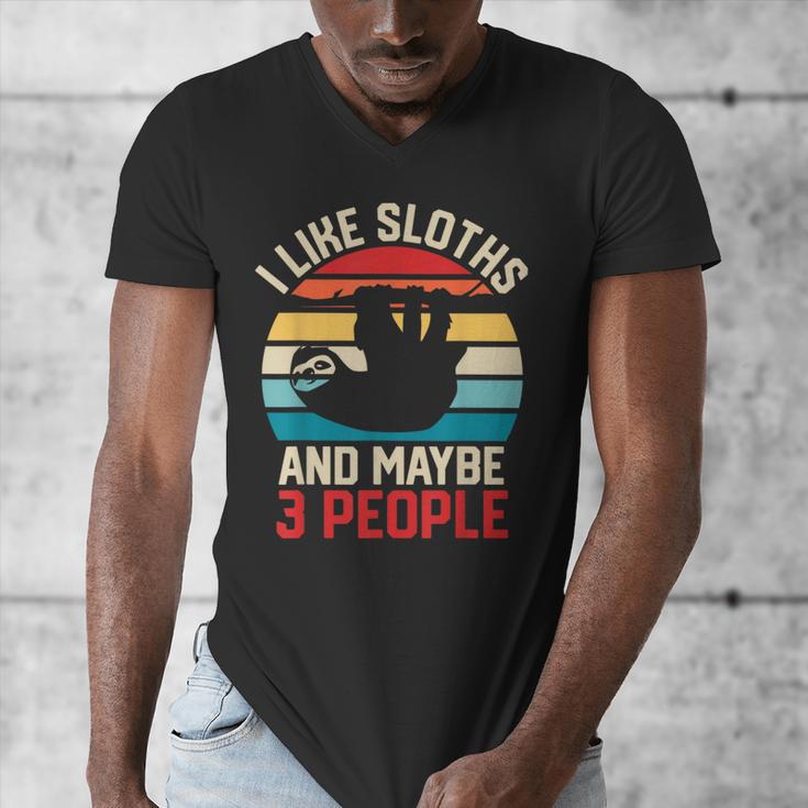 I Like Sloths And Maybe 3 People Sloth Lover Introvert Retro Men's V-Neck T-Shirt