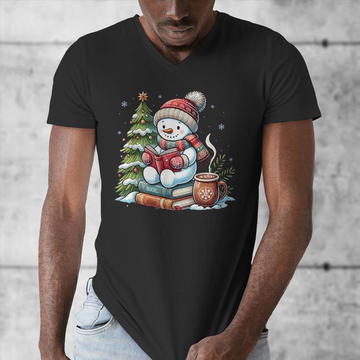 Snowman Reading Book Lovers Christmas Librarian Bookworm Men's V-Neck T-Shirt Snowman Reading Book Lovers Christmas Librarian Bookworm Men's V-Neck T-Shirt