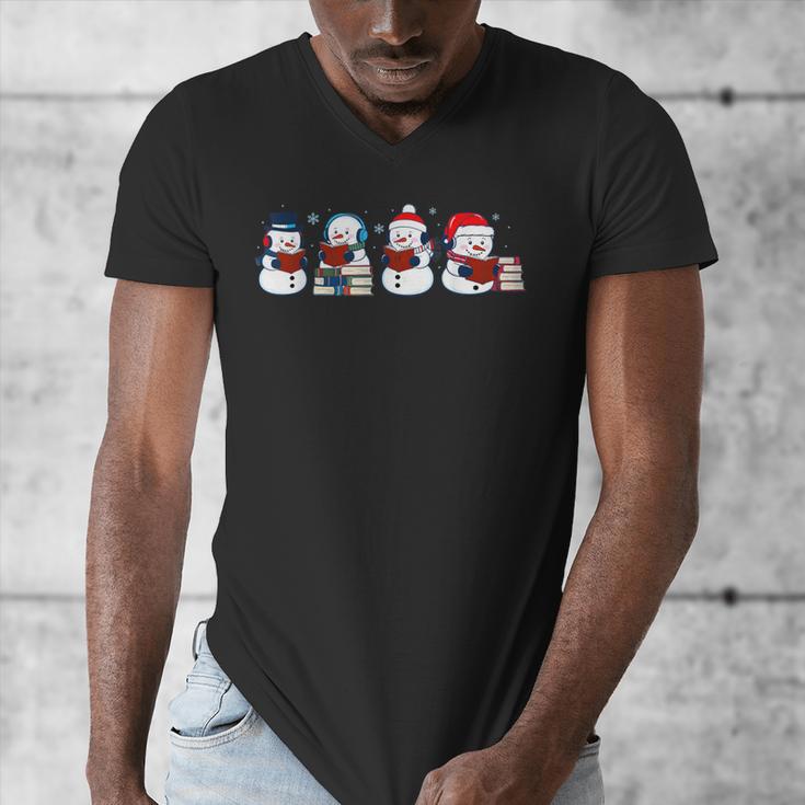 Snowman Reading Books Teacher Librarian Bookworm Christmas Men's V-Neck T-Shirt