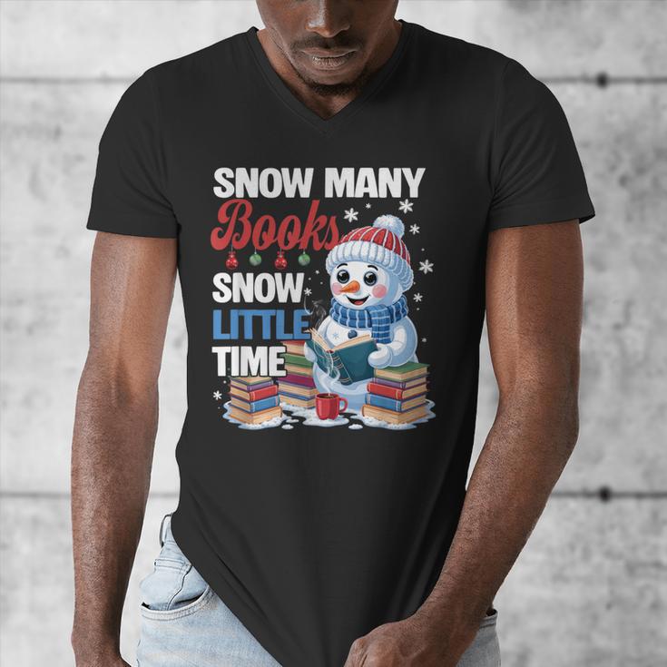 Snowman Winter Snow So Many Books Christmas Snow Little Time Men's V-Neck T-Shirt