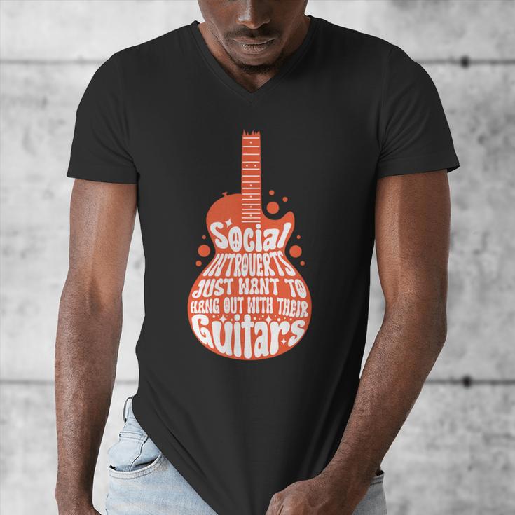 Social Introverts Hang Out With Guitars Musician Guitarist Men's V-Neck T-Shirt
