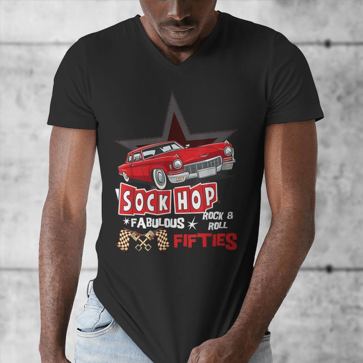 Sock Hop Fabulous Fifties Rock N Roll Automobile Nostalgia Men's V-Neck T-Shirt