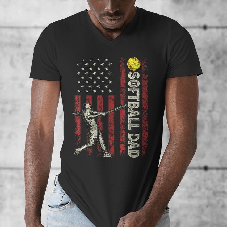 Softball Dad US Flag For Dad Men Patriotic Fathers Day Men's V-Neck T-Shirt