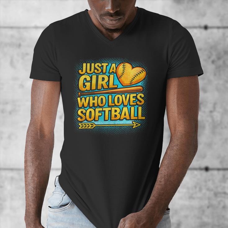 Softball Just A Girl Comic Book Style Graphic For Teens Men's V-Neck T-Shirt