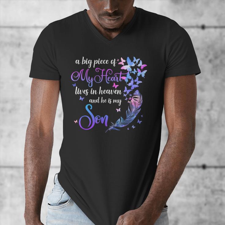 My Son Lives In Heaven Memorial Quotes Love Mom Dad Matching Men's V-Neck T-Shirt