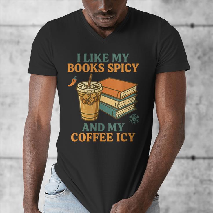 Spicy Books And Iced Coffee Book Lover Smut Reader Men's V-Neck T-Shirt
