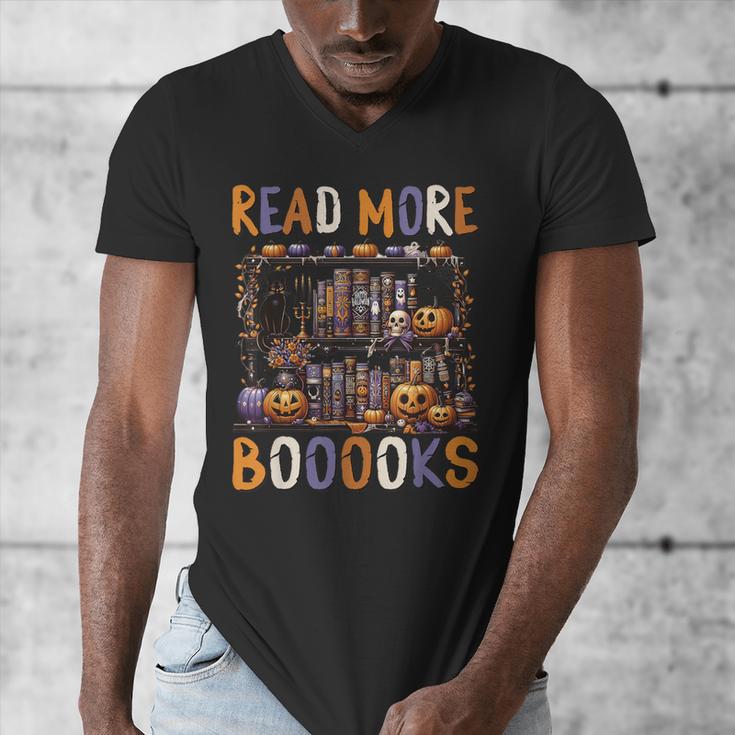 Spooky Halloween Bookshelf Bookcase Read More Books Men's V-Neck T-Shirt