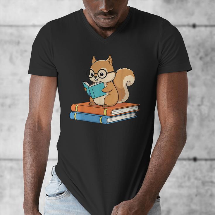 Squirrel Reading Book Glasses Bookworm Librarian Men's V-Neck T-Shirt