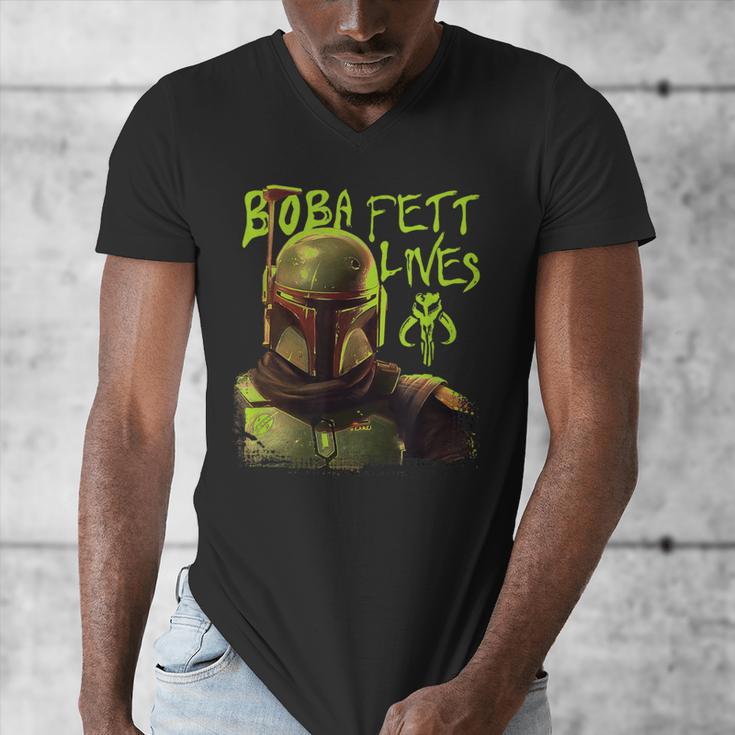 Star Wars The Book Of Boba Fett Neon Boba Fett Lives Poster Men's V-Neck T-Shirt