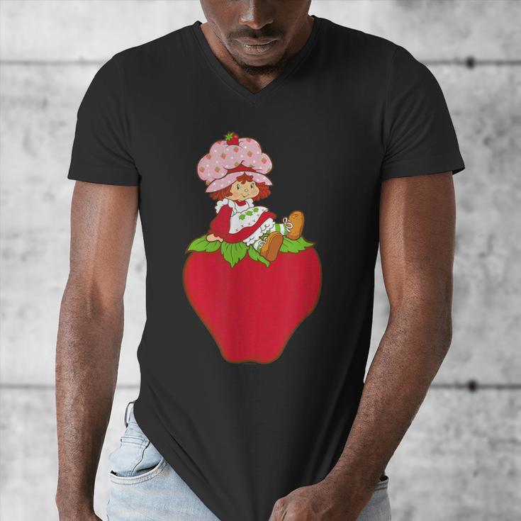 Strawberry Shortcake Sitting On Strawberry Retro Nostalgia Men's V-Neck T-Shirt
