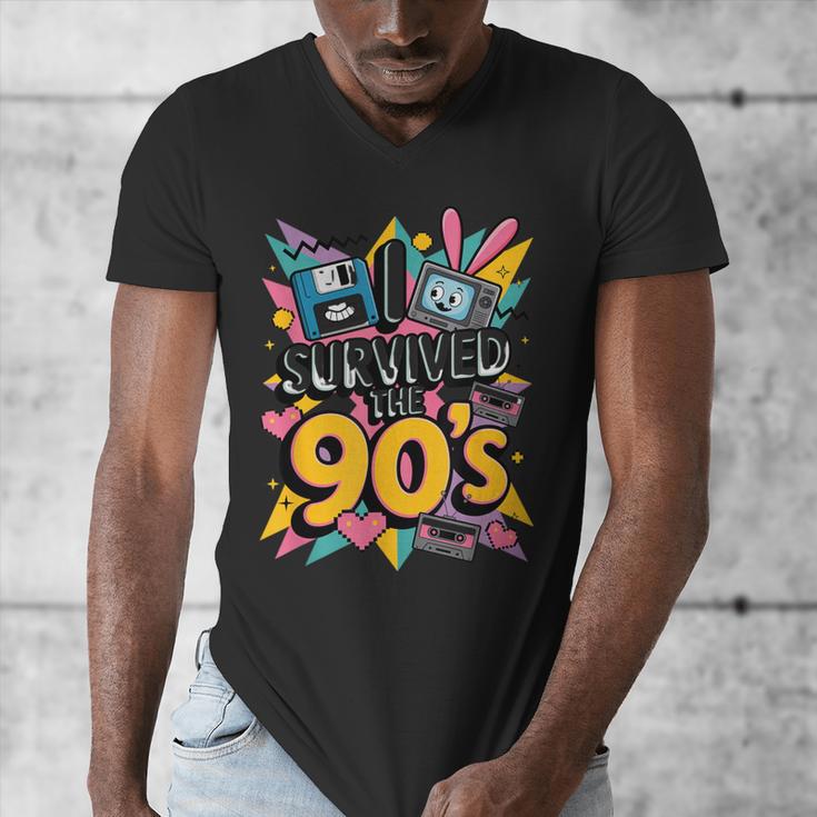 I Survived The 90s – Cute Retro Cartoon Nostalgia Men's V-Neck T-Shirt