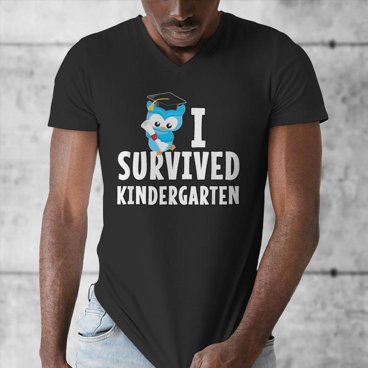 I Survived Kindergarten Graduation Kids Owl Grad Men's V-Neck T-Shirt