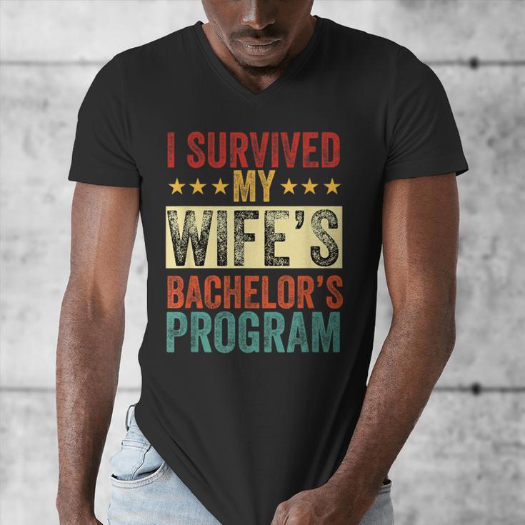 i Survived My Wife Bachelor's Degree Wife Graduation Men's V-Neck T-Shirt