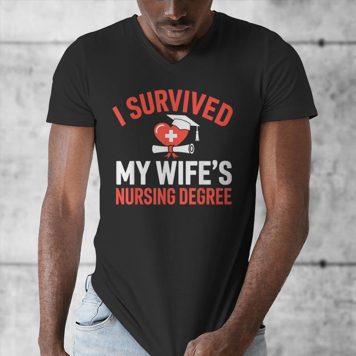 I Survived My Wife's Nursing Degree Rn Graduation Nurse Men's V-Neck T-Shirt