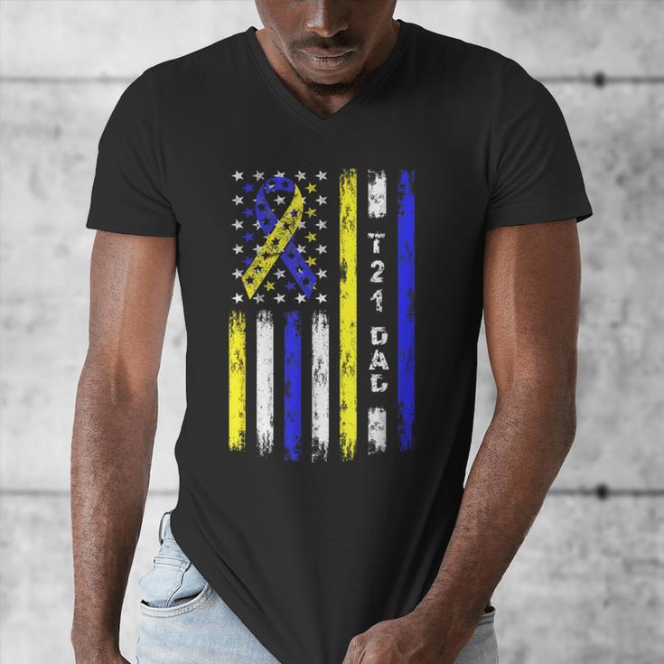 T21 Dad American Flag Down Syndrome Awareness Men's V-Neck T-Shirt
