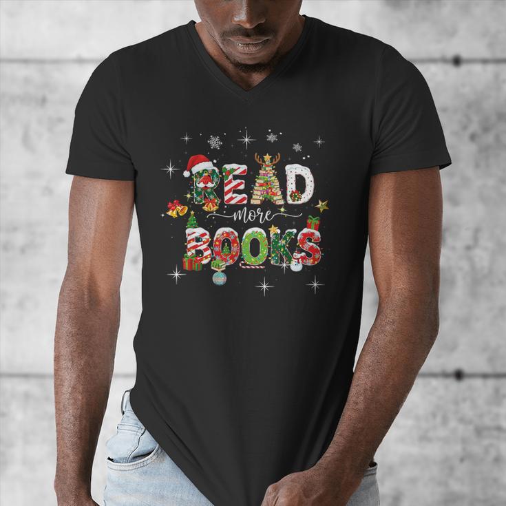 Teacher Read More Books Christmas Reading Bookworm Librarian Men's V-Neck T-Shirt