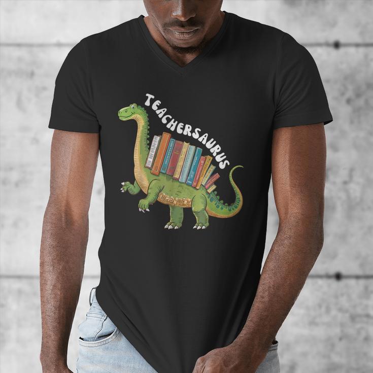 Teachersaurus Dinosaur Teachers Dino Reading Book Librarian Men's V-Neck T-Shirt