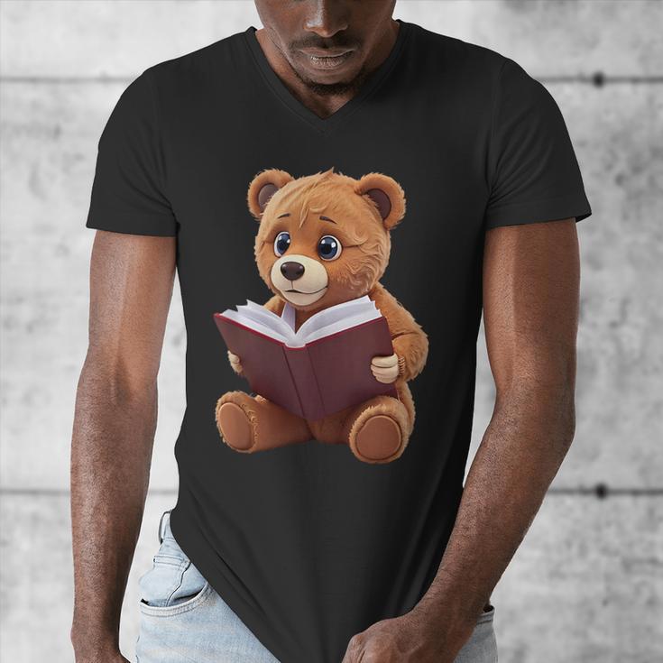Teddy Bear Reading a Book Men's V-Neck T-Shirt