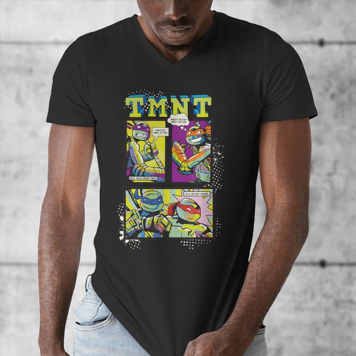 Teenage Mutant Ninja Turtles Retro Neon Comic Book Panels Men's V-Neck T-Shirt