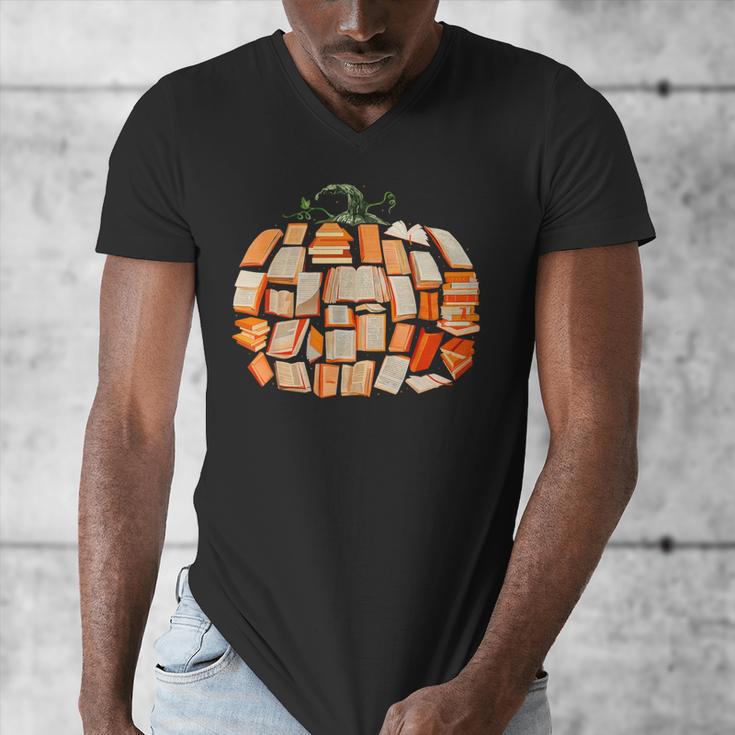 Thanksgiving Fall Books Pumpkins Vintage Library Teacher Kid Men's V-Neck T-Shirt Thanksgiving Fall Books Pumpkins Vintage Library Teacher Kid Men's V-Neck T-Shirt