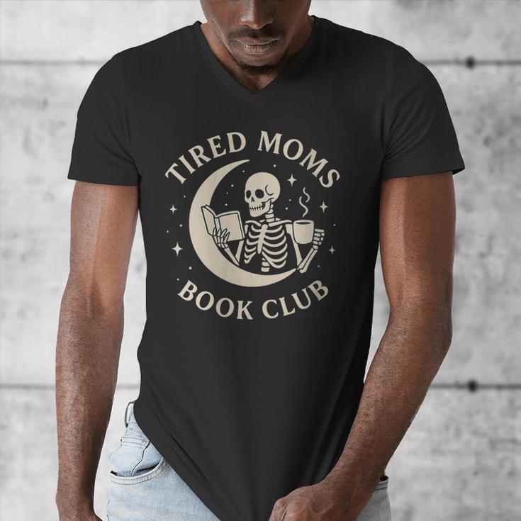 Tired Moms Book Club Skeleton Reading Books Moon Men's V-Neck T-Shirt Tired Moms Book Club Skeleton Reading Books Moon Men's V-Neck T-Shirt
