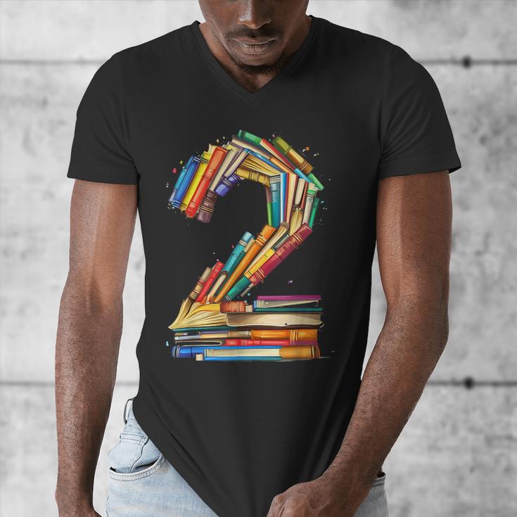 Toddler 2nd Birthday Books Themed 2 Year Old Boys Kids Girls Men's V-Neck T-Shirt