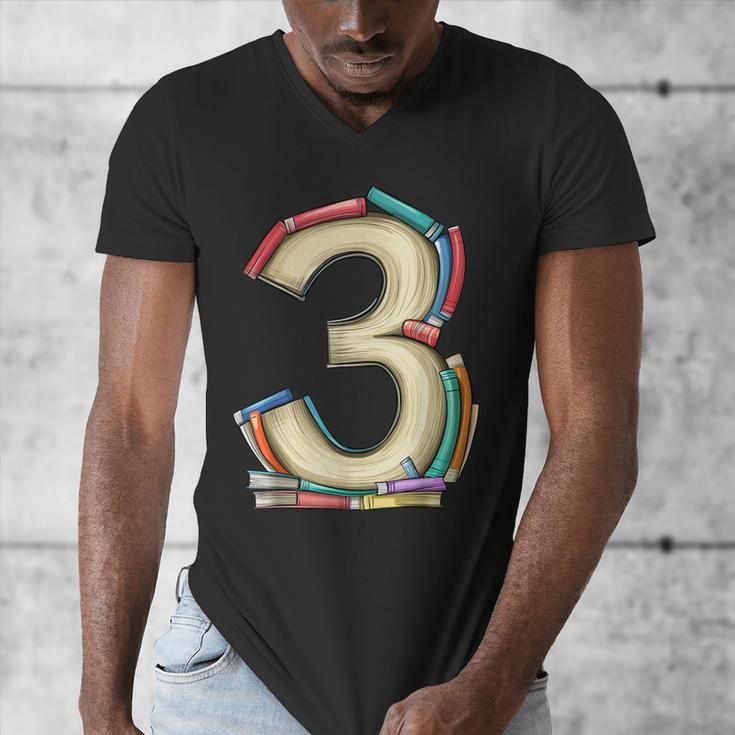 Toddler 3rd Birthday Books Themed 3 Year Old Boys Kids Girls Men's V-Neck T-Shirt
