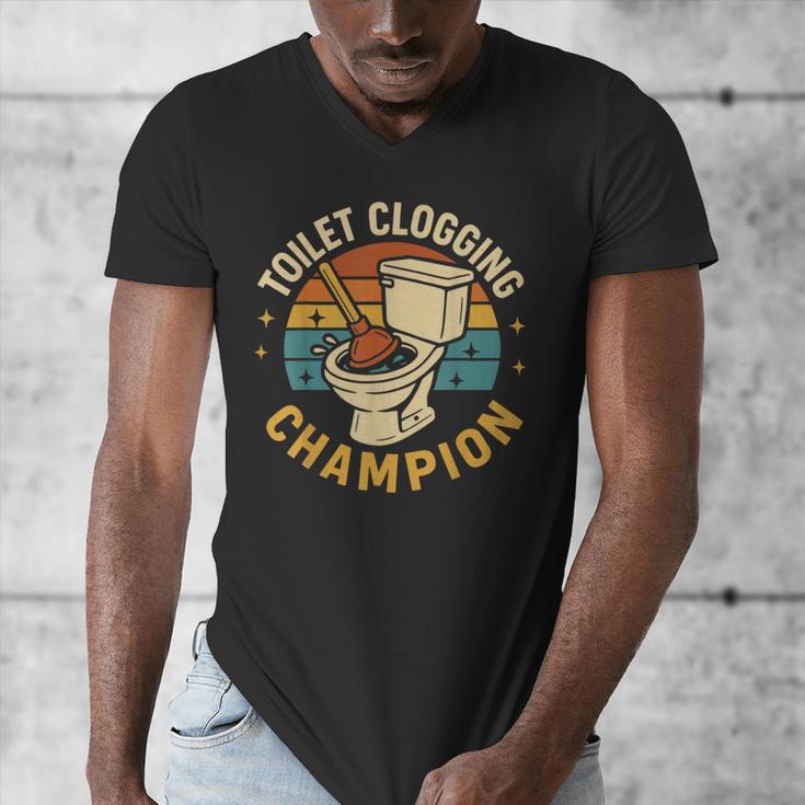 Toilet Clogging Champion Bathroom Humor Dad Jokes Men's V-Neck T-Shirt